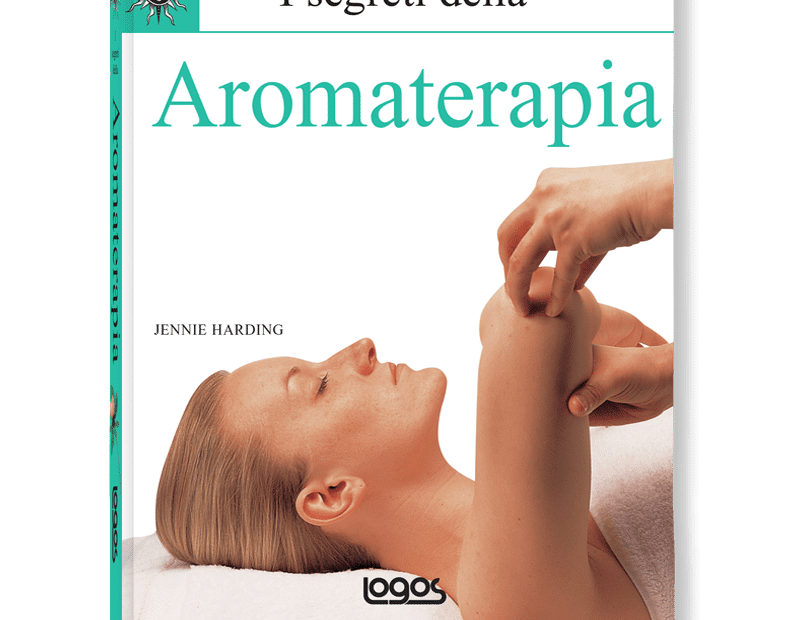 Libro "I segreti dell'Aromaterapia" con donna in trattamento.