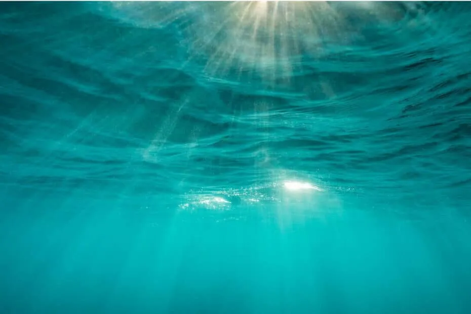 Sott'acqua con raggi di sole che filtrano.