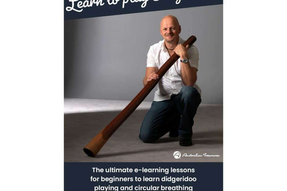 Uomo con didgeridoo promuove lezioni e-learning.