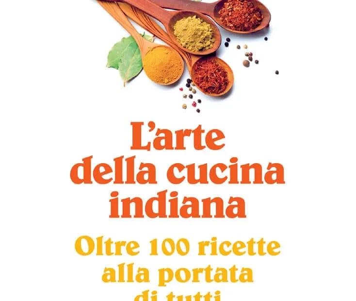 Copertina libro cucina indiana con spezie e ricette.