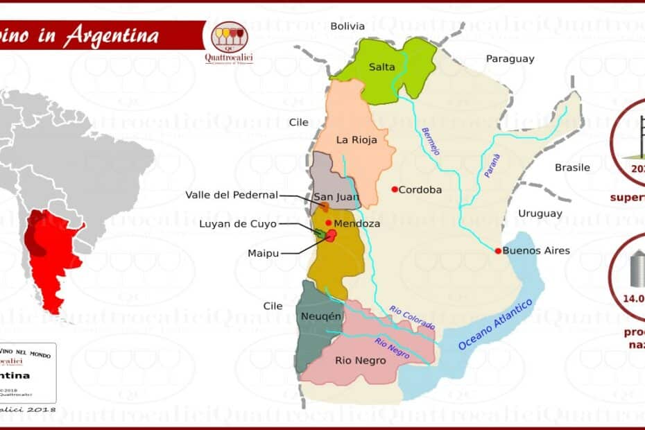 Mappa vitivinicola dell'Argentina con statistiche produzione.