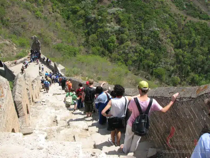 Turisti in cammino sulla Grande Muraglia Cinese.