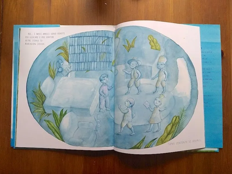 Illustrazione libro per bambini con personaggi animali.