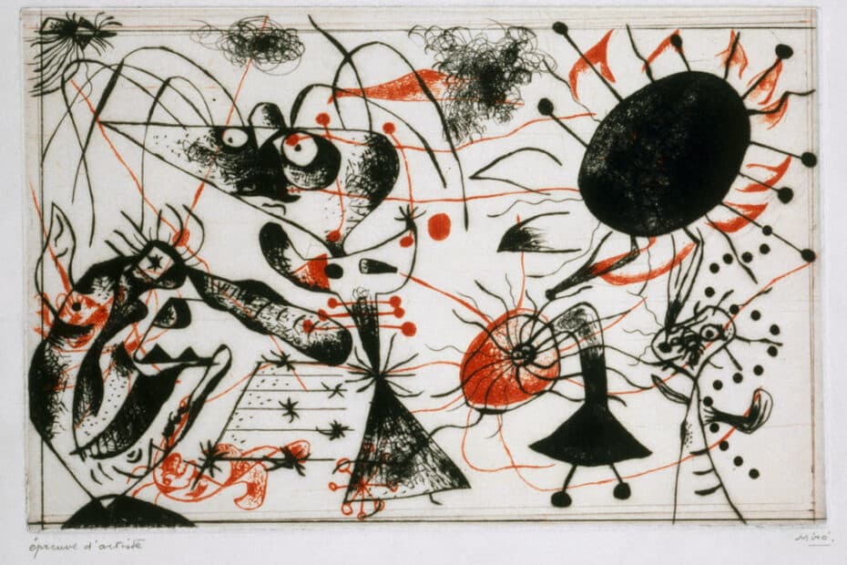 Incisione astratta colorata di Joan Miró.