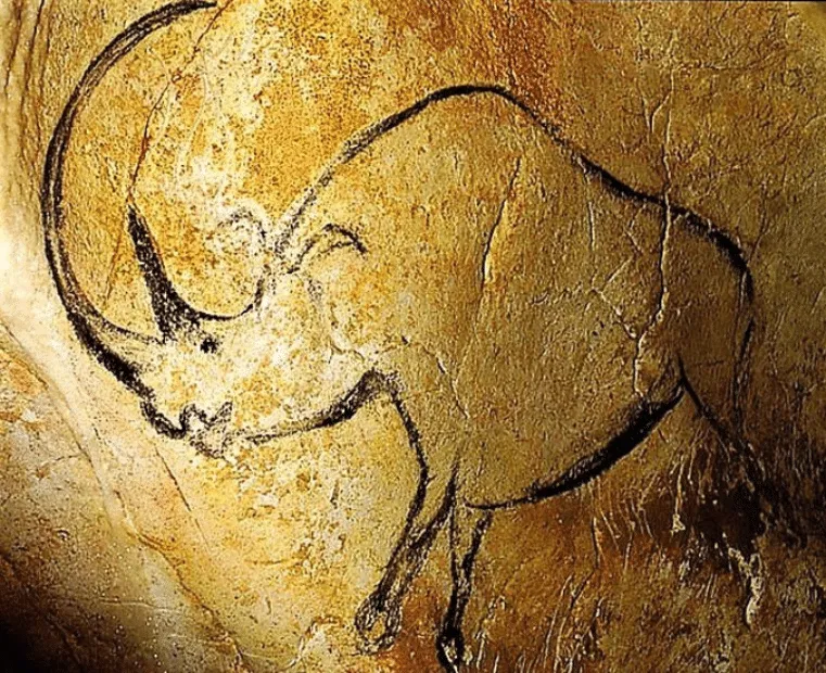 Pittura rupestre di bisonte preistorico.