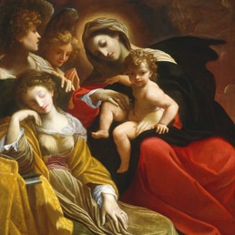 Dipinto barocco di Madonna con bambino e santi.