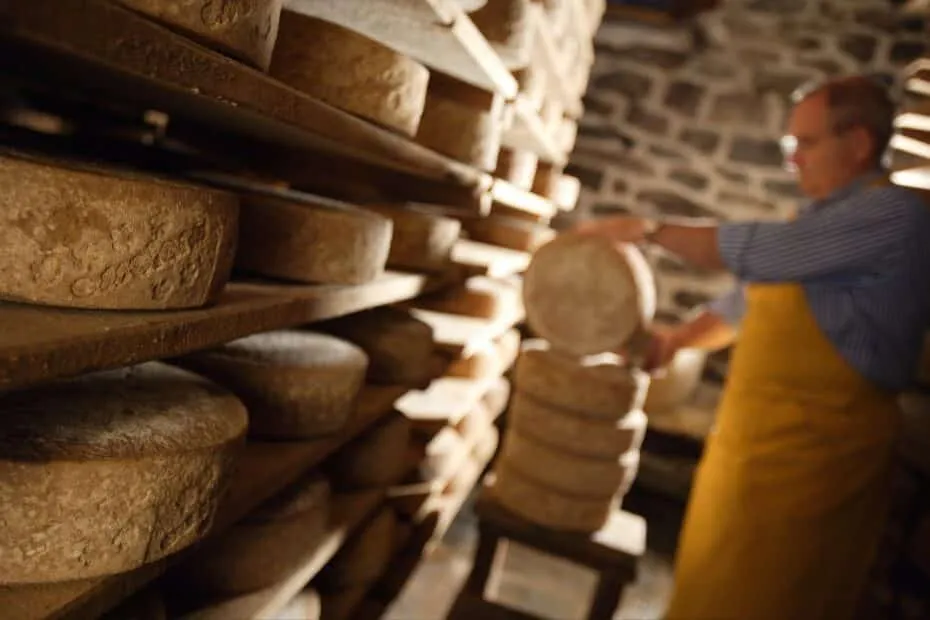 Cantina formaggi con casaro al lavoro.