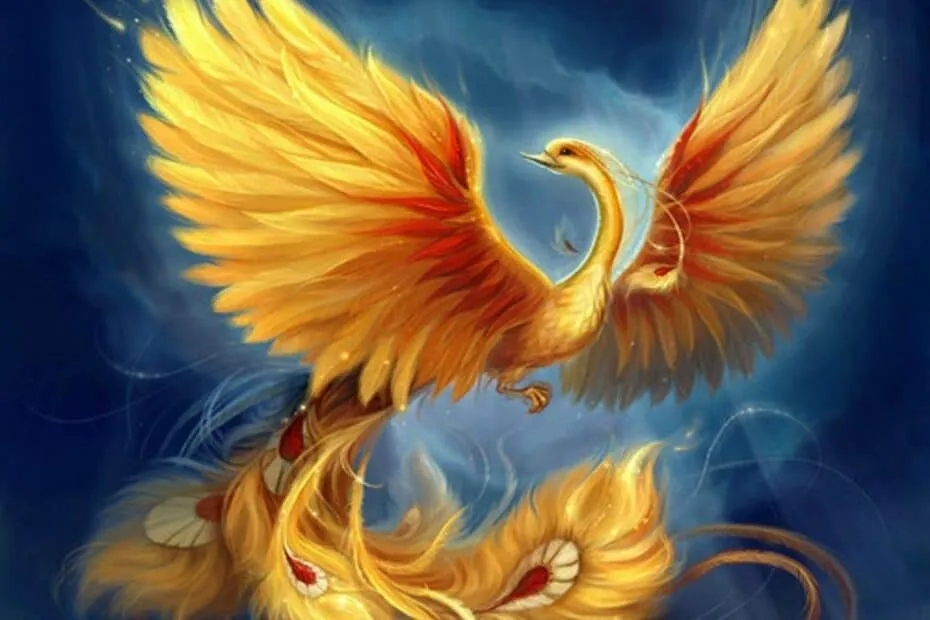 Illustrazione di un fenice in volo.