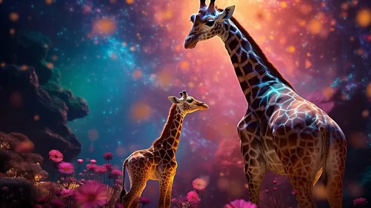 Giraffe sotto cielo stellato incantato.