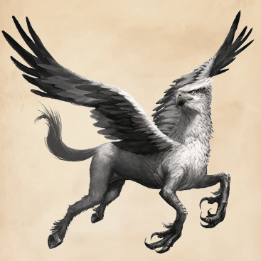 Illustrazione di un ippogrifo mitologico in volo.