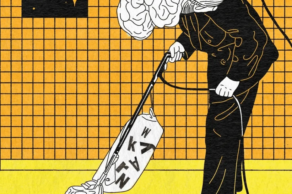 Illustrazione cervello che pulisce lettere.