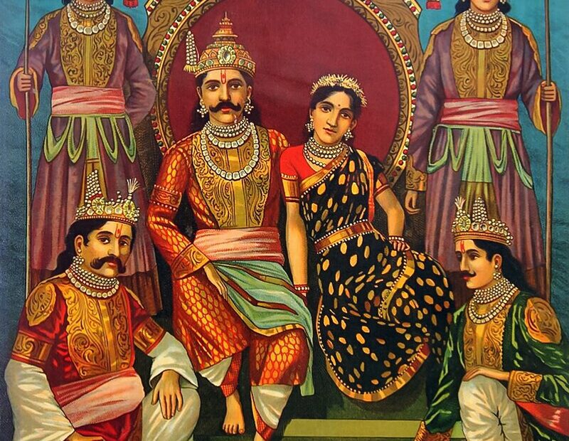 Dipinto tradizionale di reali indiani in abiti storici.
